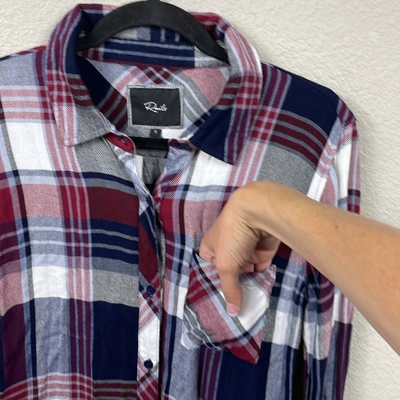 Rails Hunter Plaid Button Front Long Sleeve Shirt Flannel Burgundy Navy Blue S - Picture 2 of 10